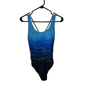 woman's 1 pc bathing suit blue tones size XL extra large
